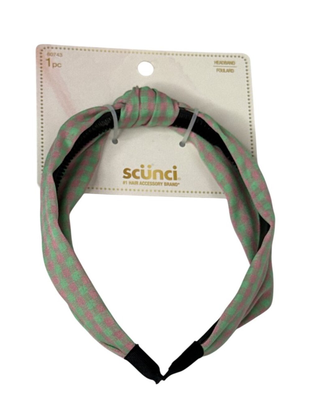 Scunci Pink Green Gingham Plaid Headband Preppy Hair Accessory